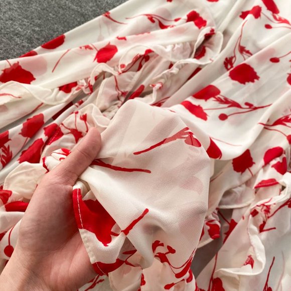 Women's V Neck Long Sleeve Chiffon Printed Dress - Picture 14 of 16